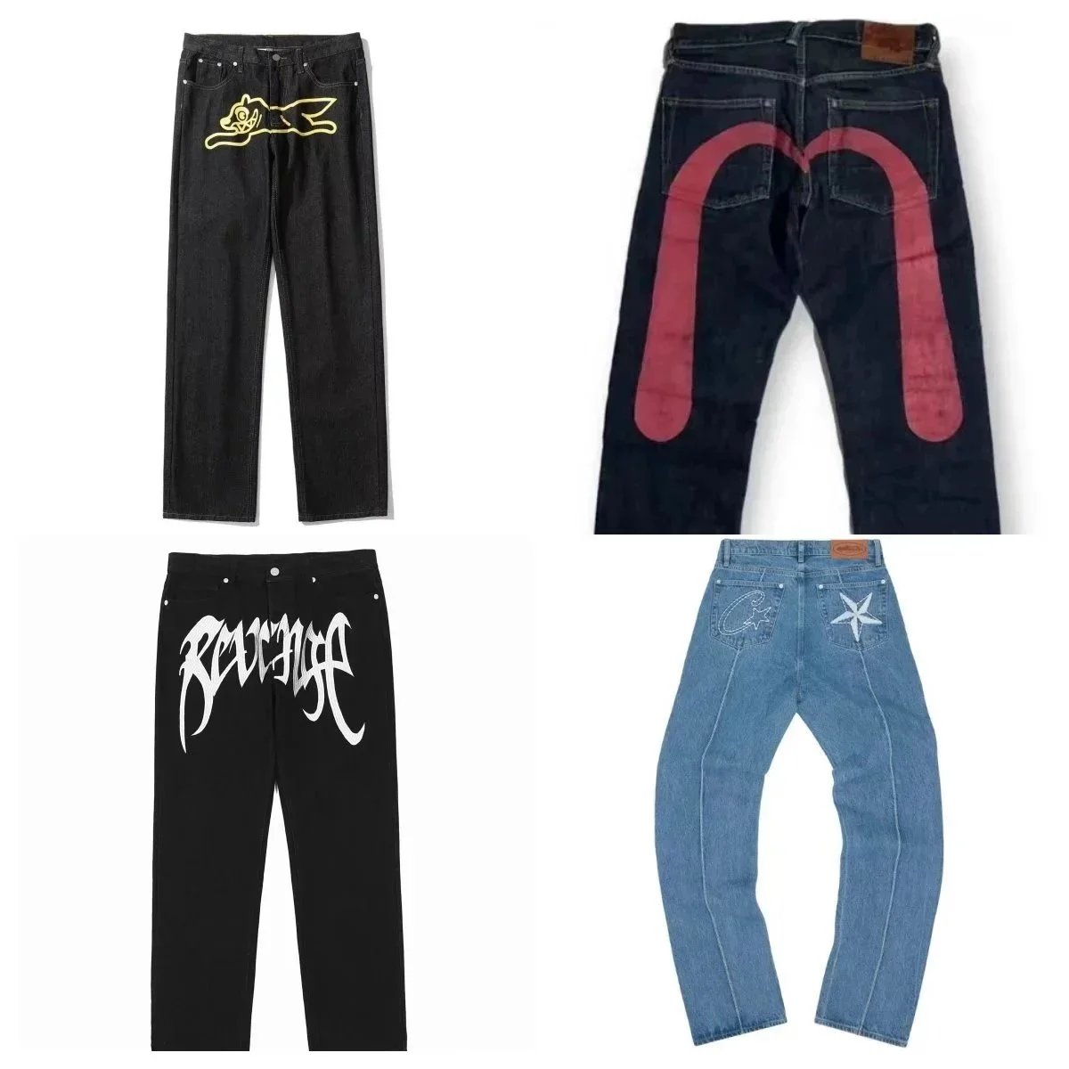 Design Graphic Denim Jeans Streetwear Pants Multicolor