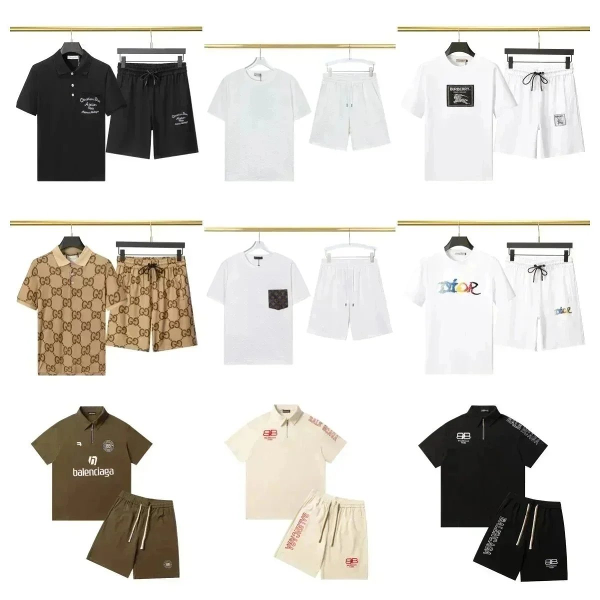 Balenciaga Quarter Zip Polo Shorts Set Casual Matching Set Black