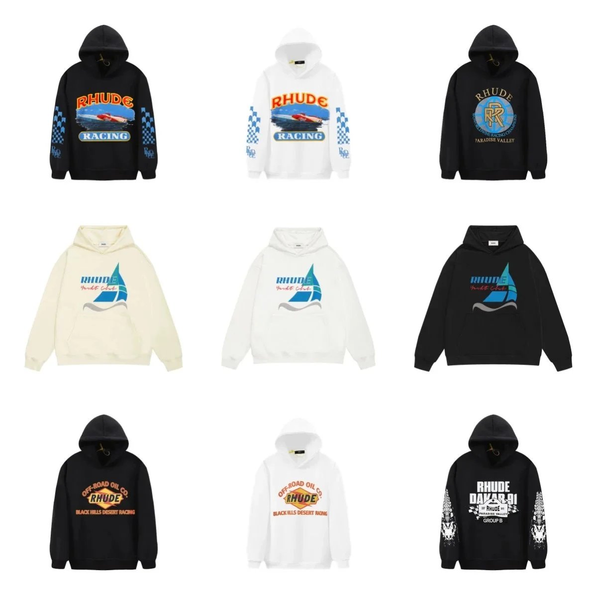 Rhude Graphic Print Streetwear Hoodie Multicolor