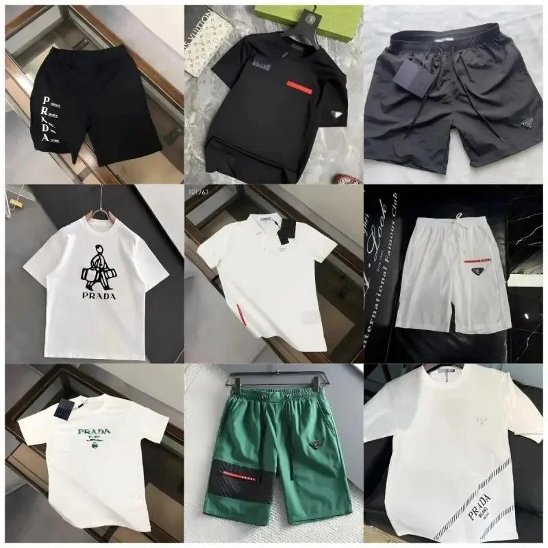 Prada Summer Collection Casual T-Shirts and Shorts Set Multicolor
