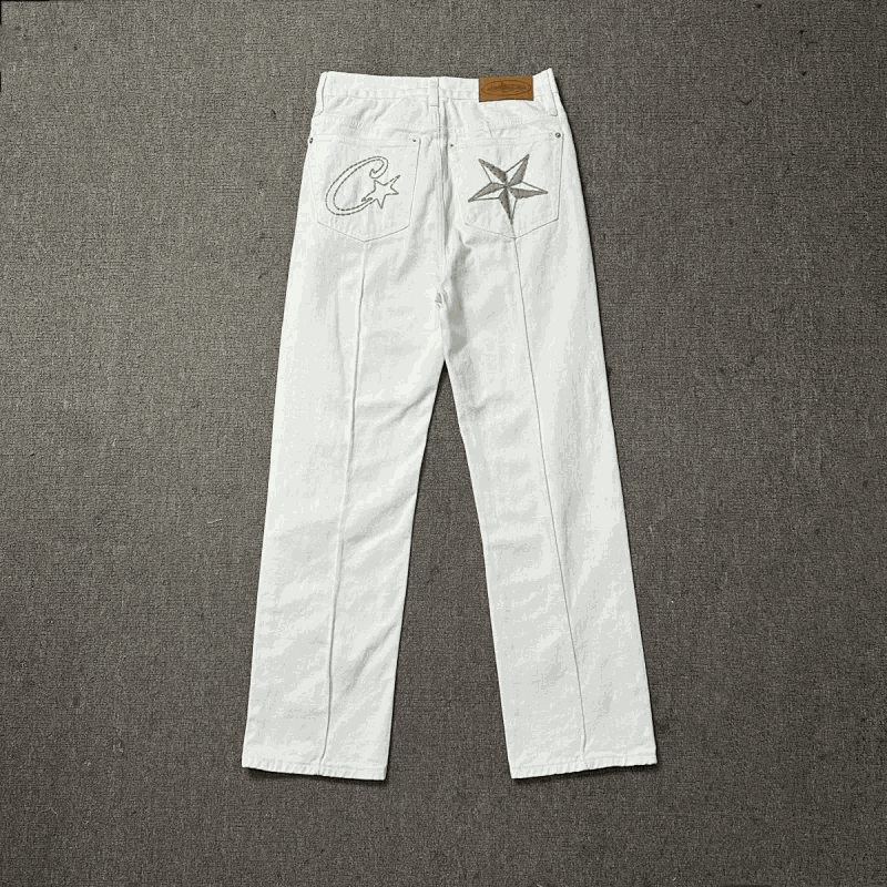 Corteiz Star Denim Streetwear Jeans White