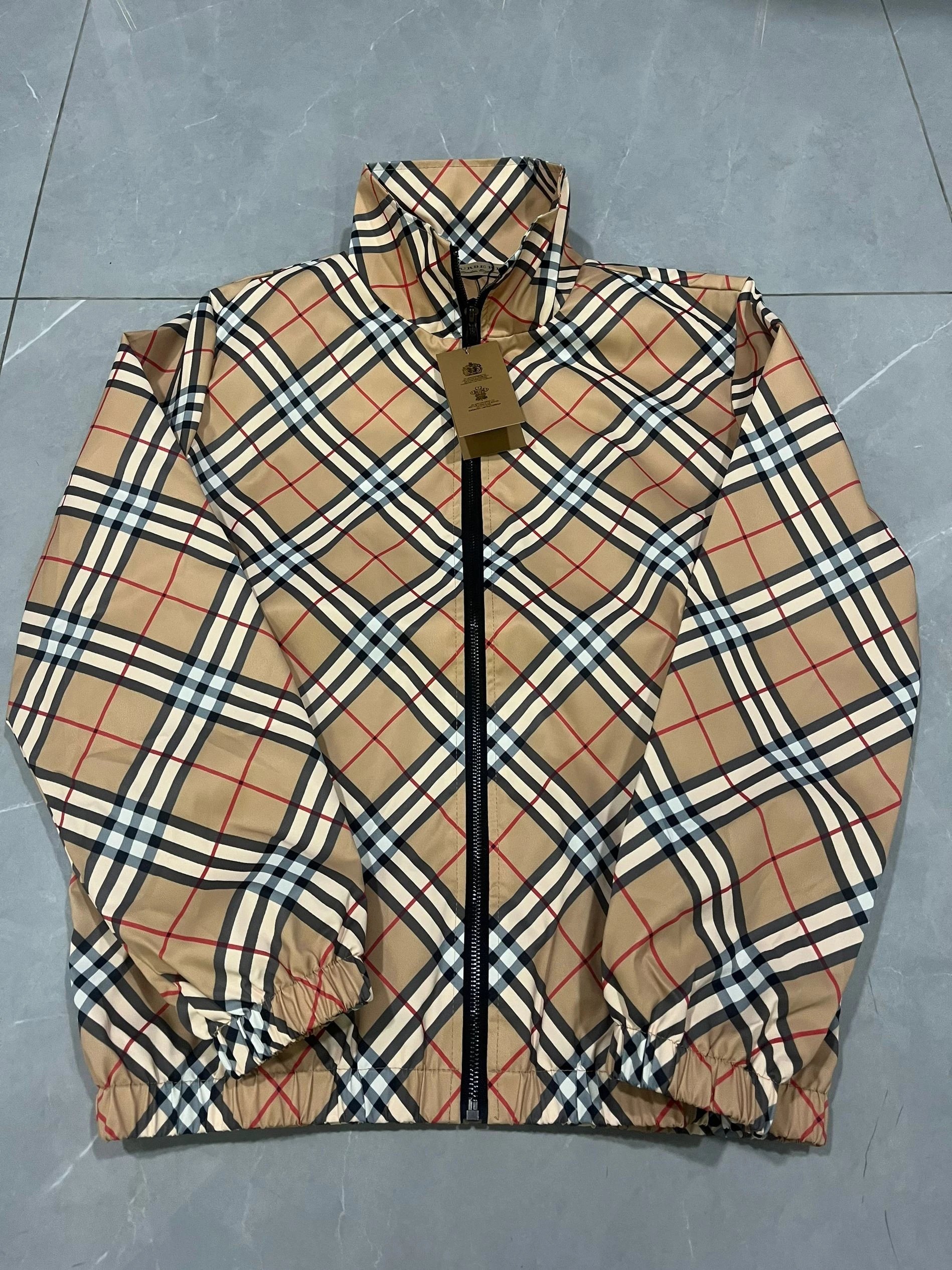 Burberry Check Print Zip-Up Casual Jacket Beige