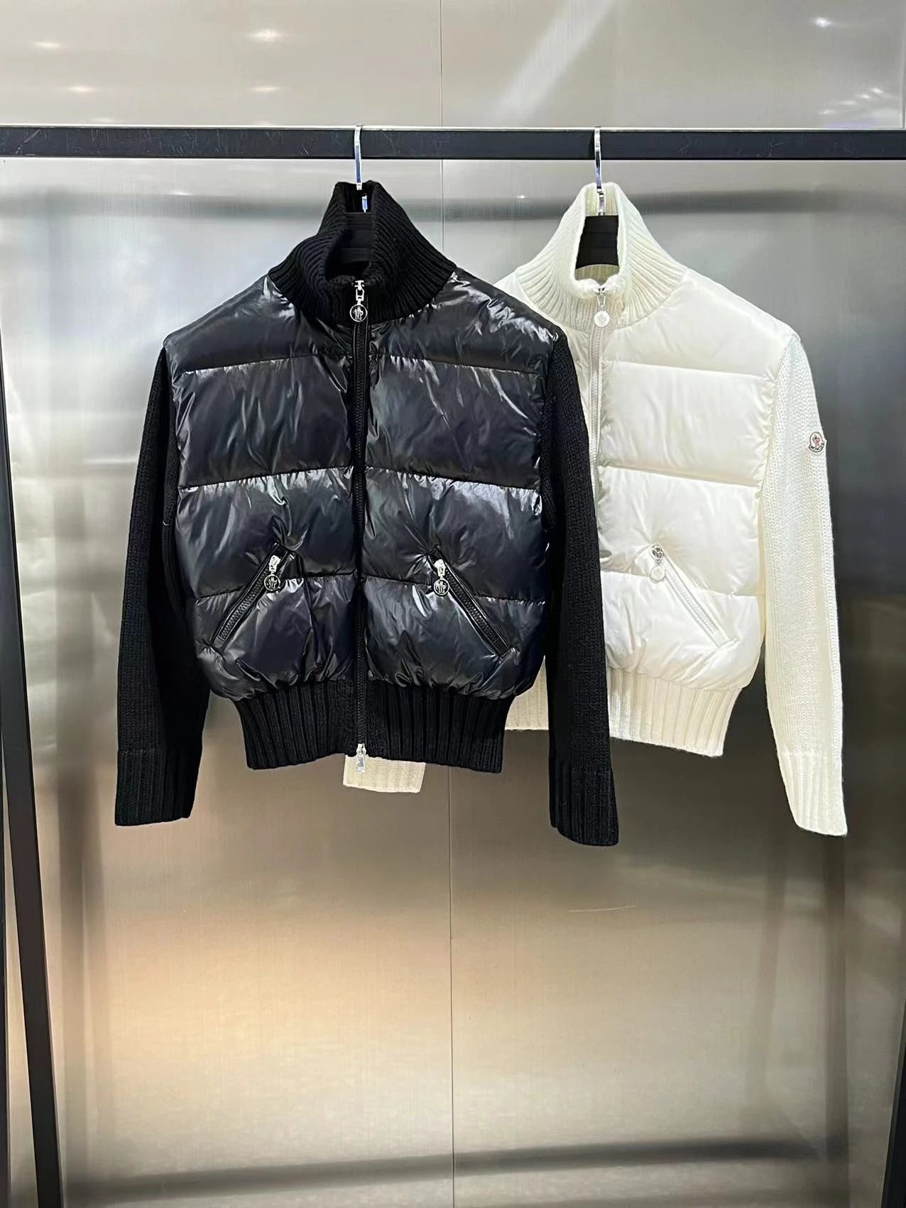 Moncler Knit Hybrid Cardigan Puffer Jacket Black and White
