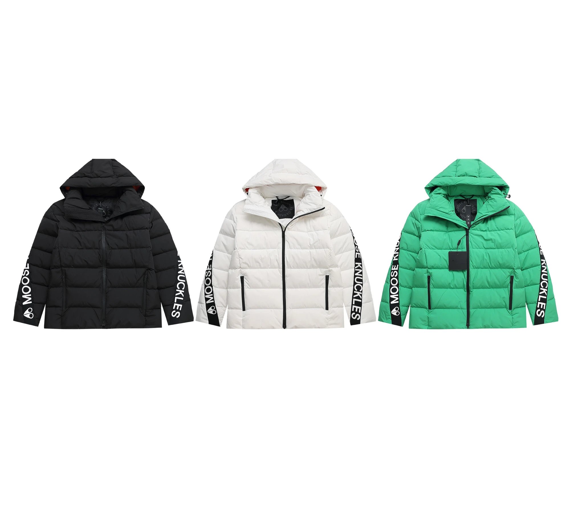 Moose Knuckles Stirling Puffer Jacket Black White and Green