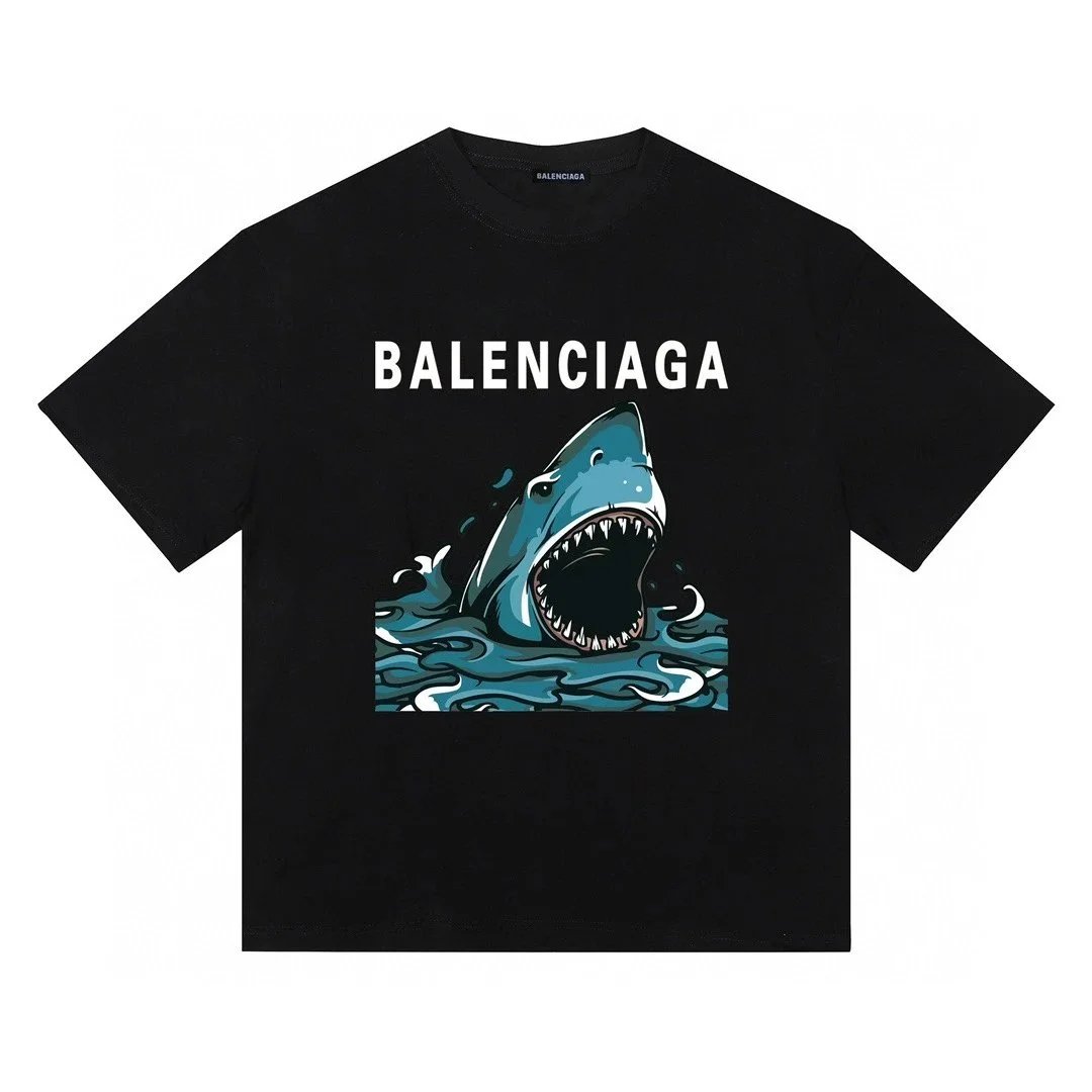 Balenciaga Shark Graphic Oversized T-Shirt Black