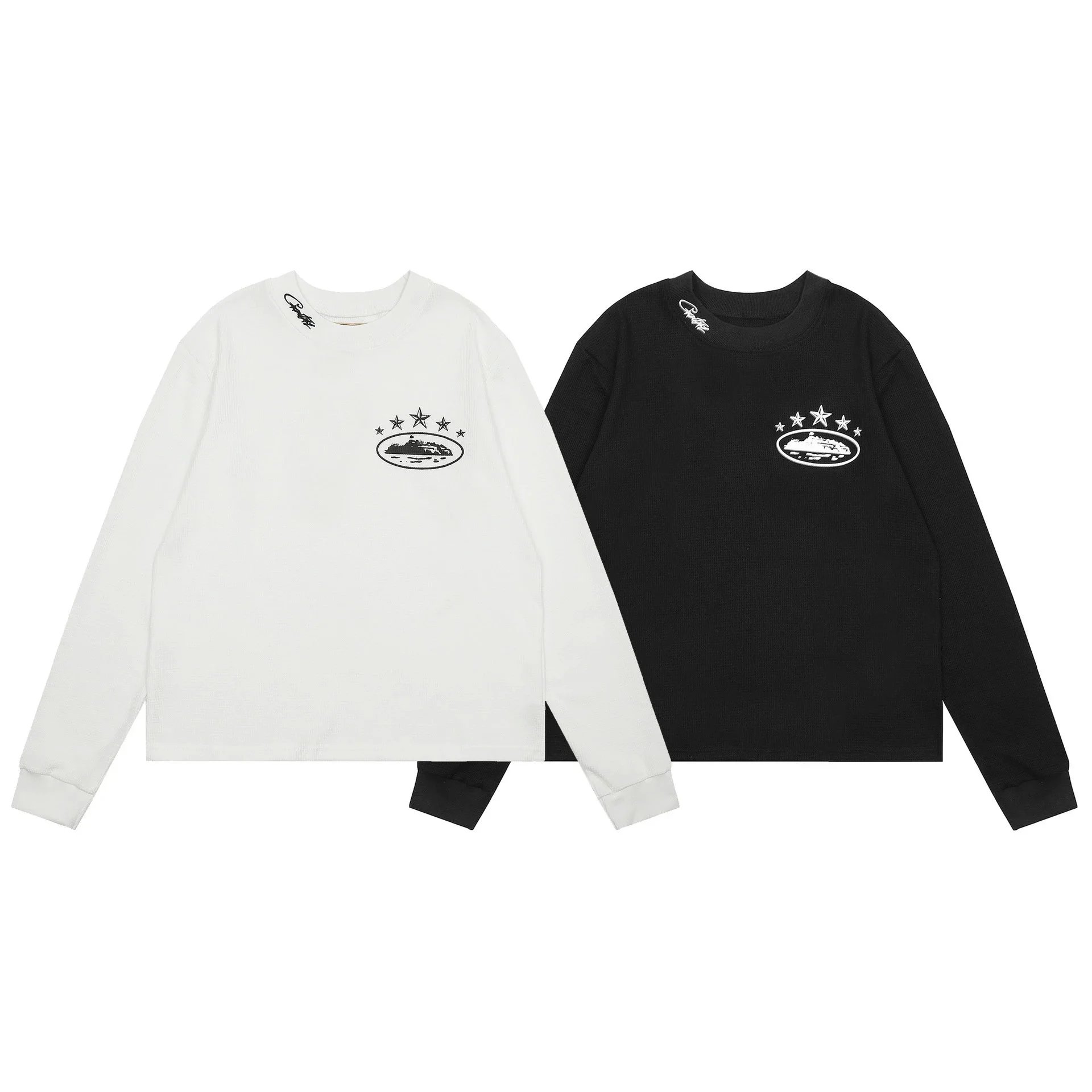 Corteiz Star Island Graphic Streetwear Long Sleeve Shirt Black and White