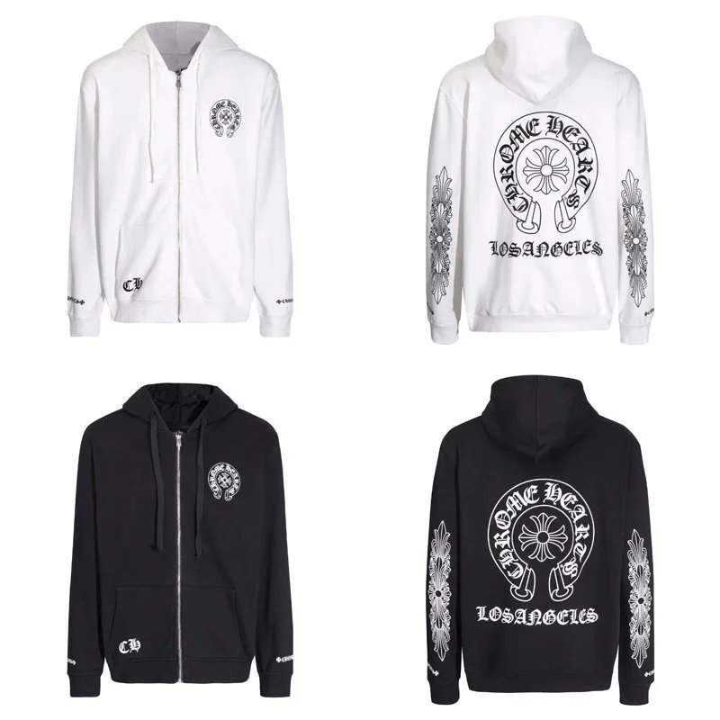 Chrome Hearts Los Angeles Horseshoe Zip-Up Hoodie Black and White