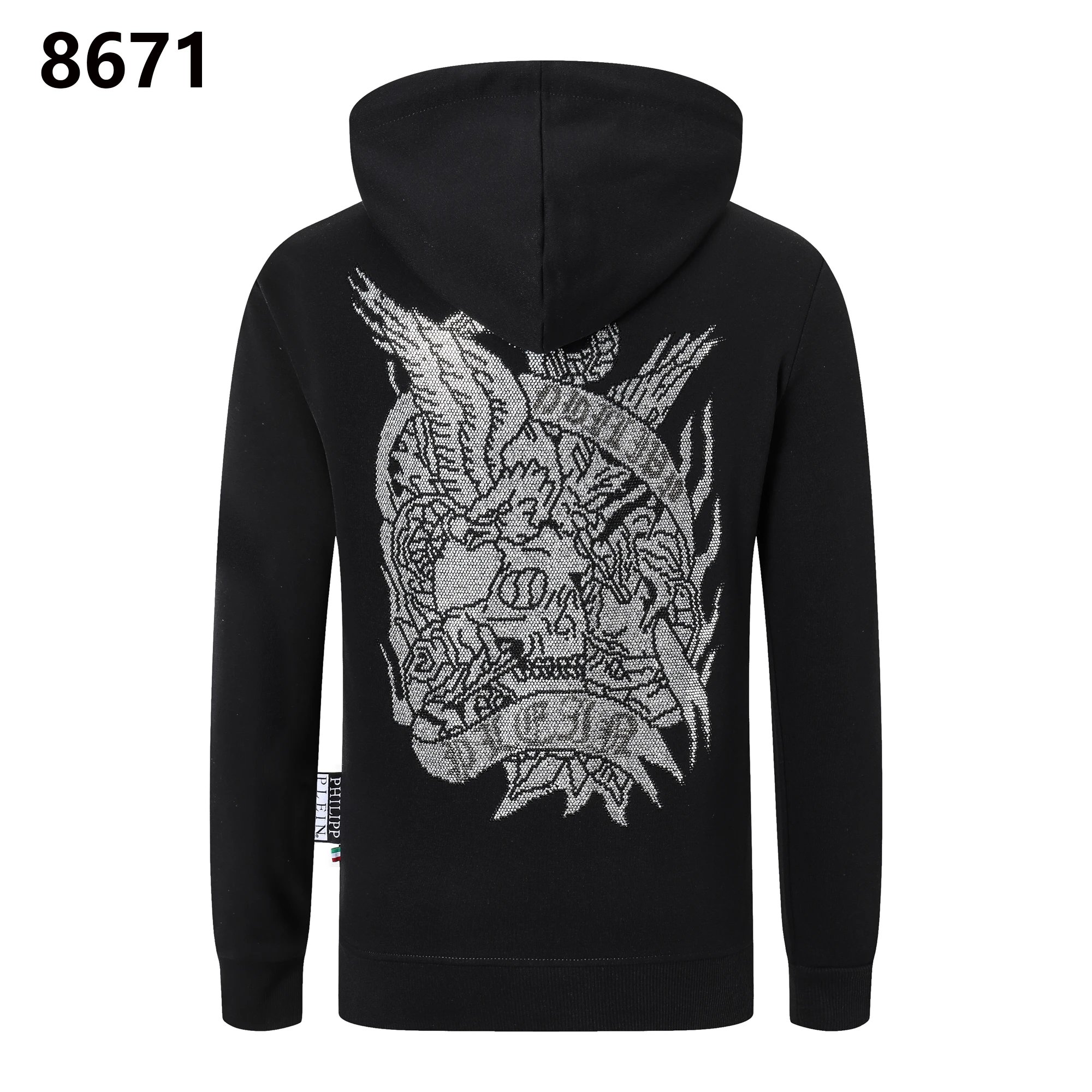 Philipp Plein Crystal Skull Graphic Streetwear Hoodie Black