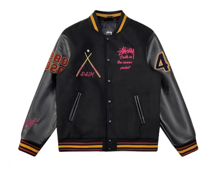 Stussy DSM Varsity Jacket Embroidered Streetwear Jacket Black