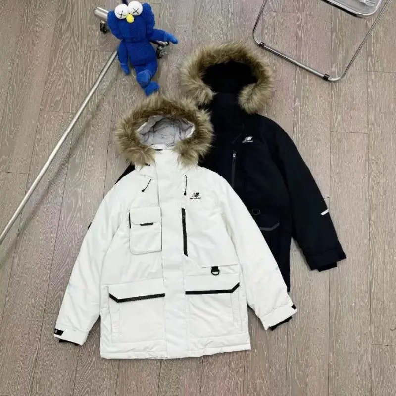 New Balance NB Faux Fur Hooded Puffer Jacket White and Black
