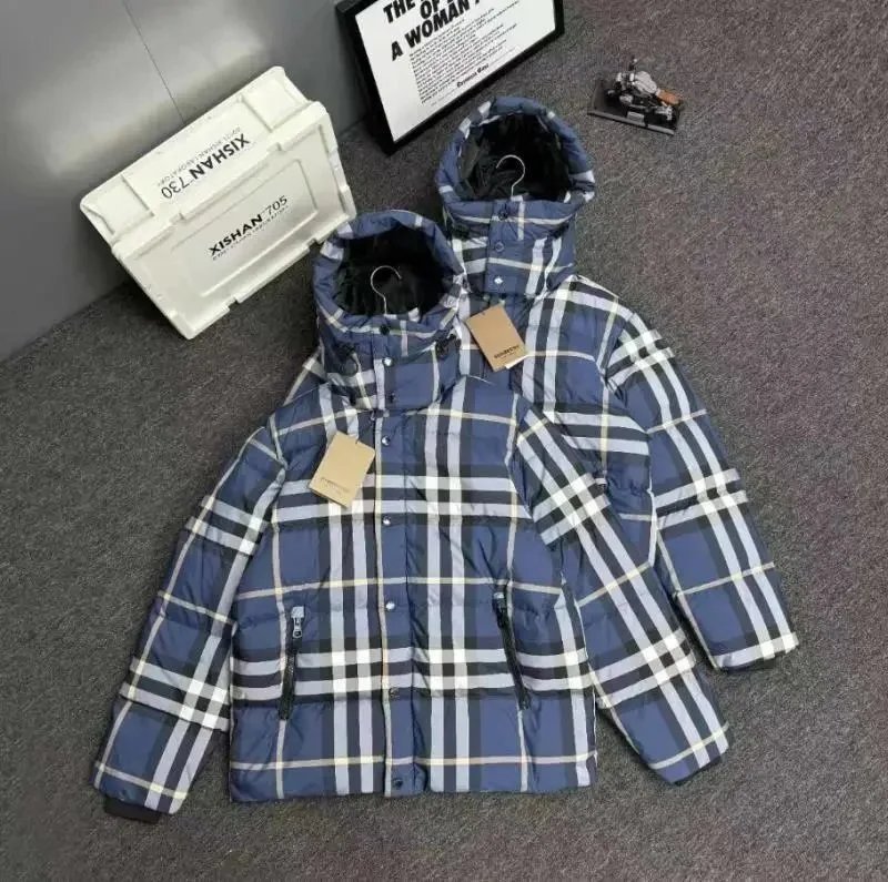 Burberry Check Print Puffer Jacket Blue