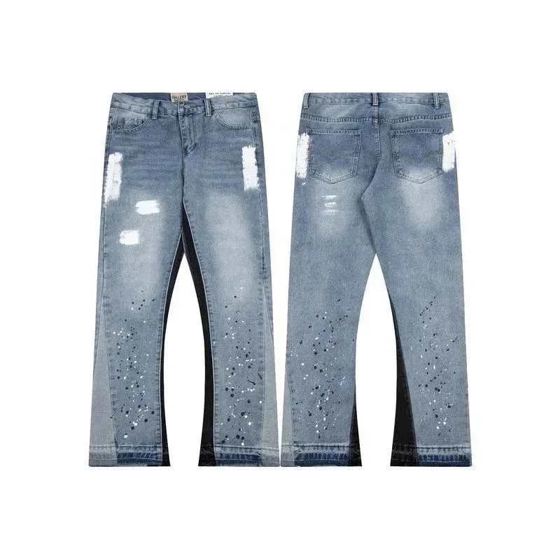 Gallery Dept. Paint Splatter Flare Jeans Distressed Denim Pants Blue