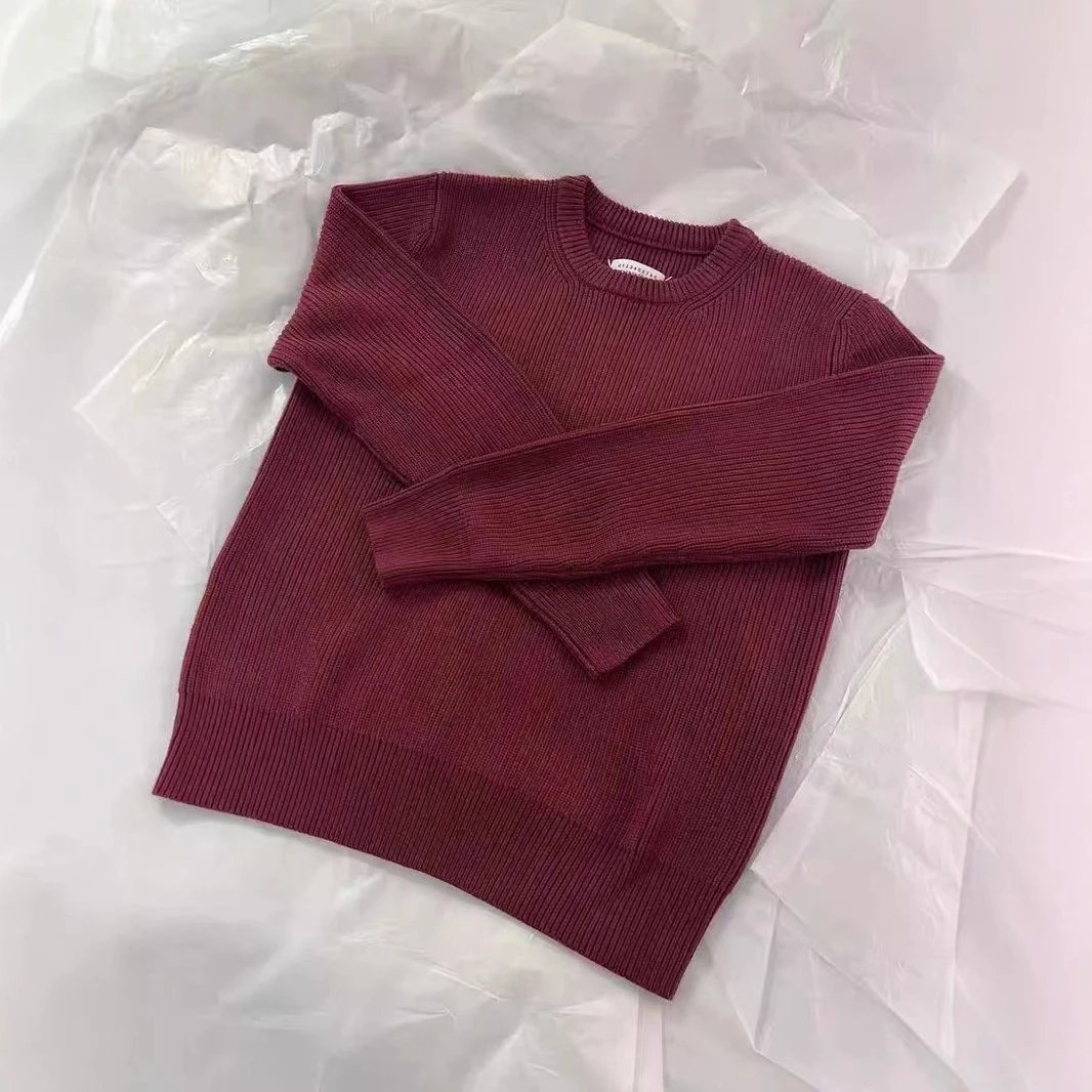 Maison Margiela Ribbed Knit Crewneck Sweater Burgundy