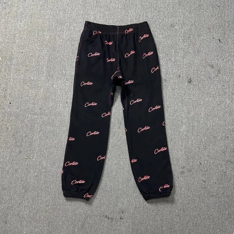 Corteiz All Over Print Streetwear Joggers Black