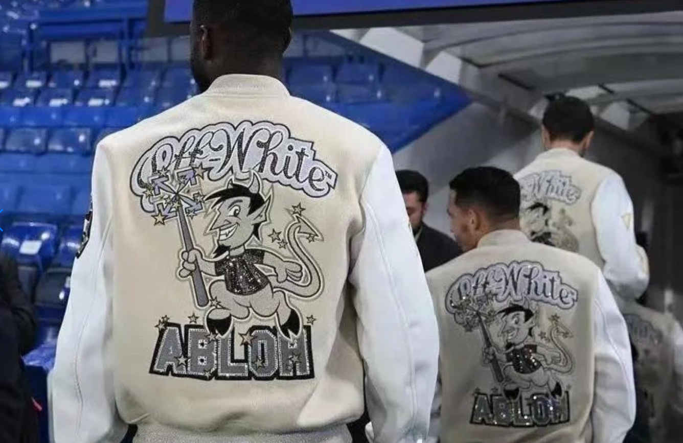 Off-White Devil Varsity Jacket Graphic Streetwear Jacket White