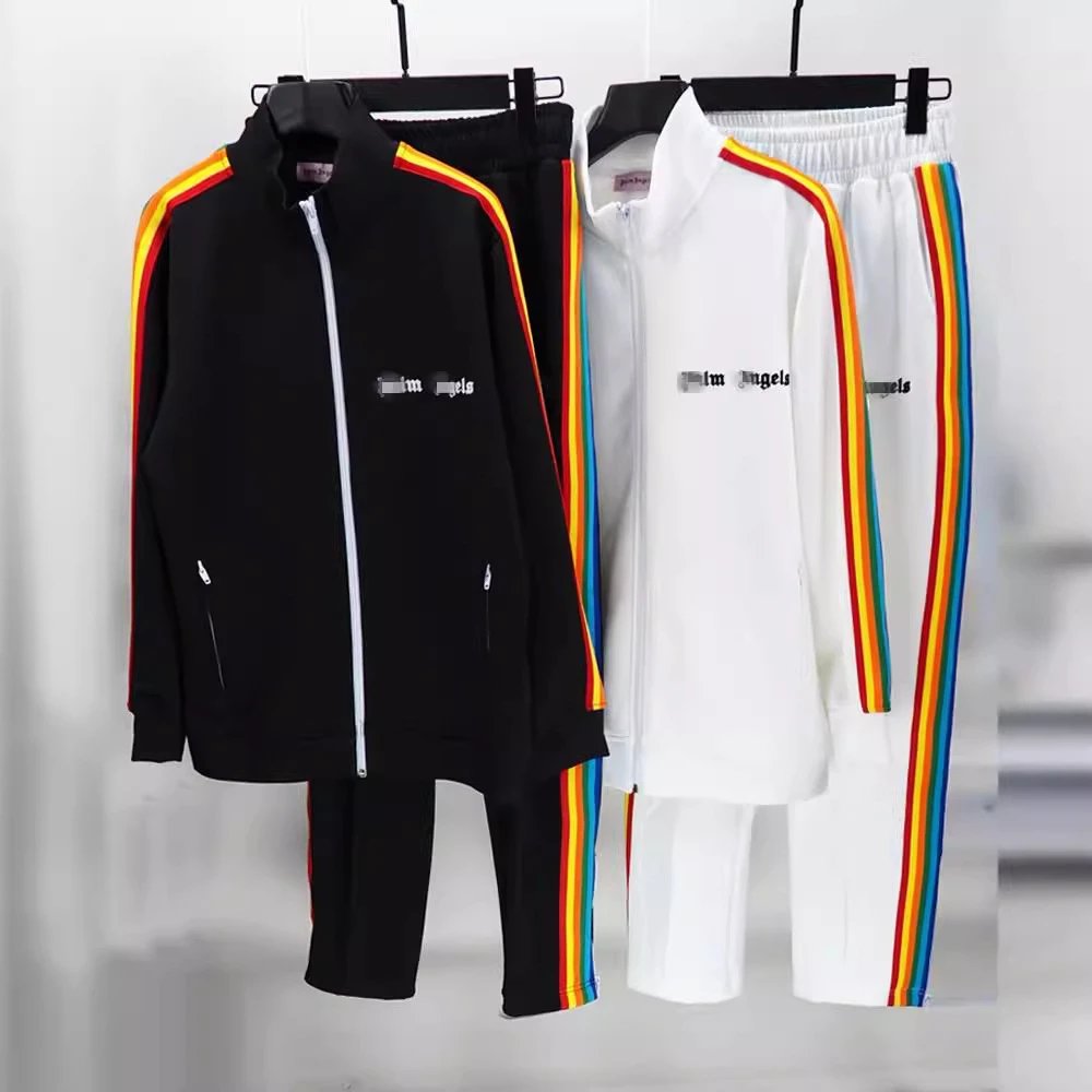 Palm Angels Rainbow Tracksuit Casual Matching Set Black and White