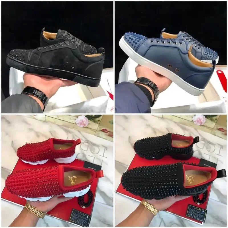 Christian Louboutin CL Louis Junior Spikes Studded Sneakers Multicolor
