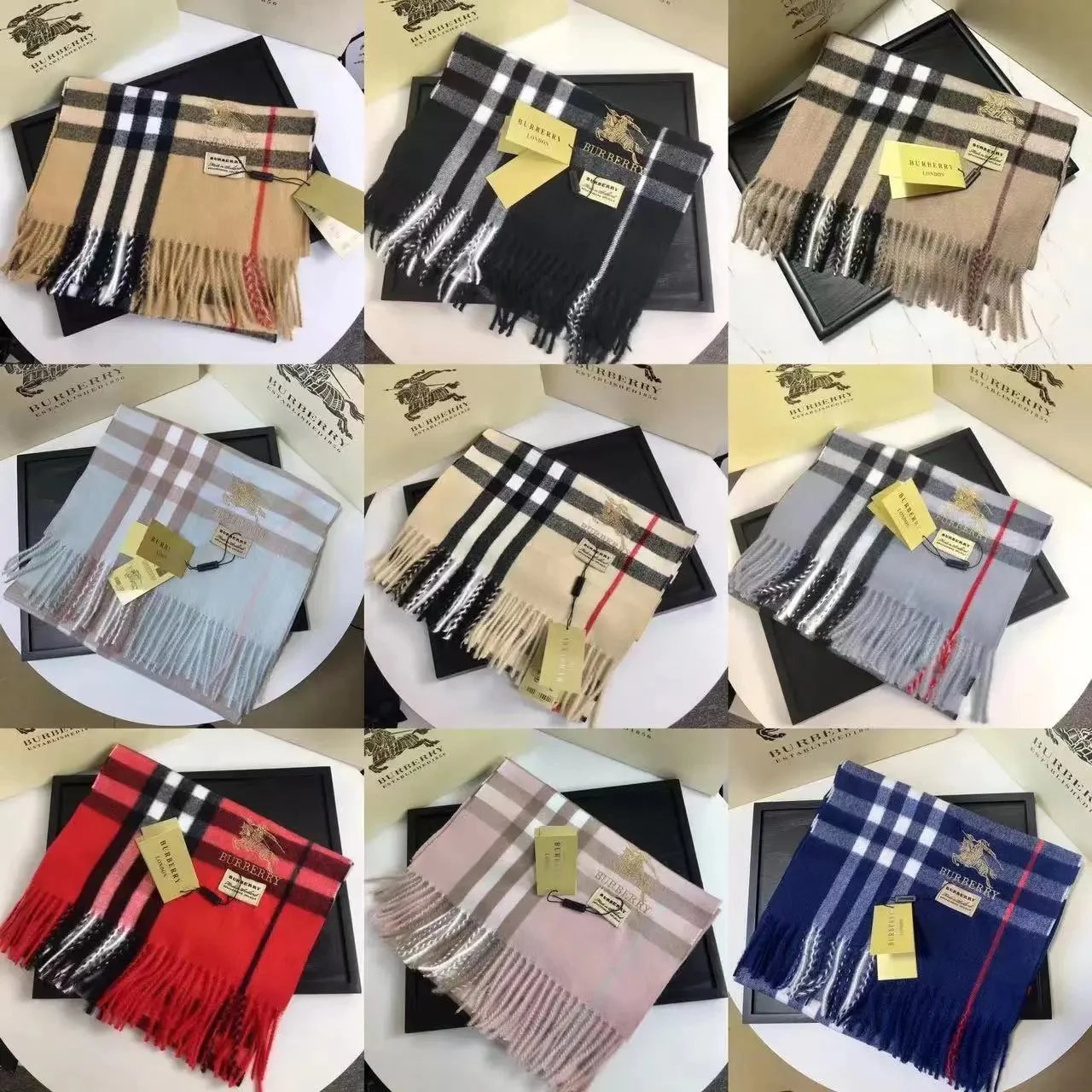 Burberry Check Print Classic Wool Scarf Multicolor