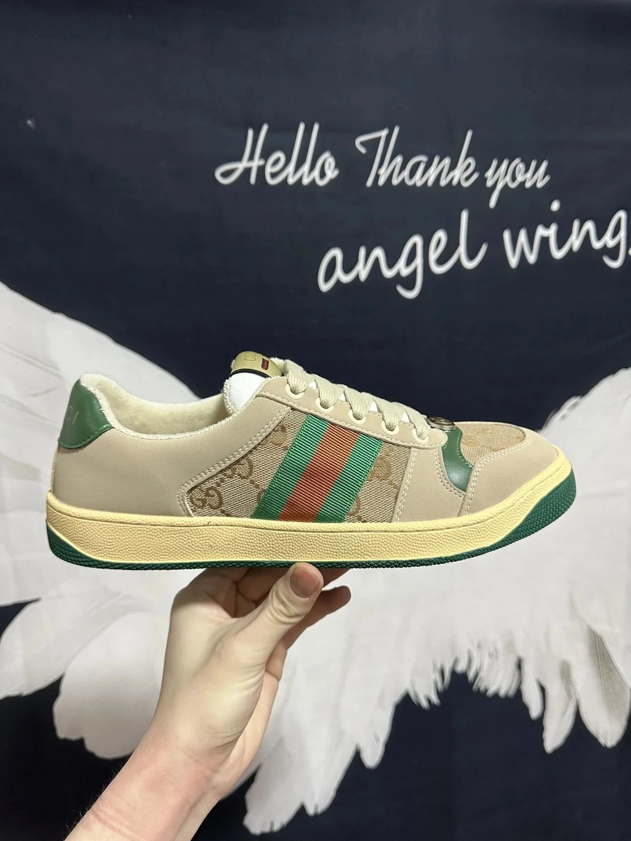 Gucci Tennis 1977 Low Top Sneakers Beige and Green