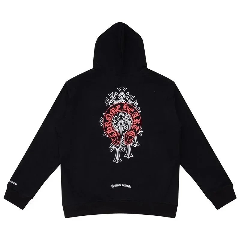 Chrome Hearts Horseshoe Floral Cross Graphic Streetwear Hoodie Black