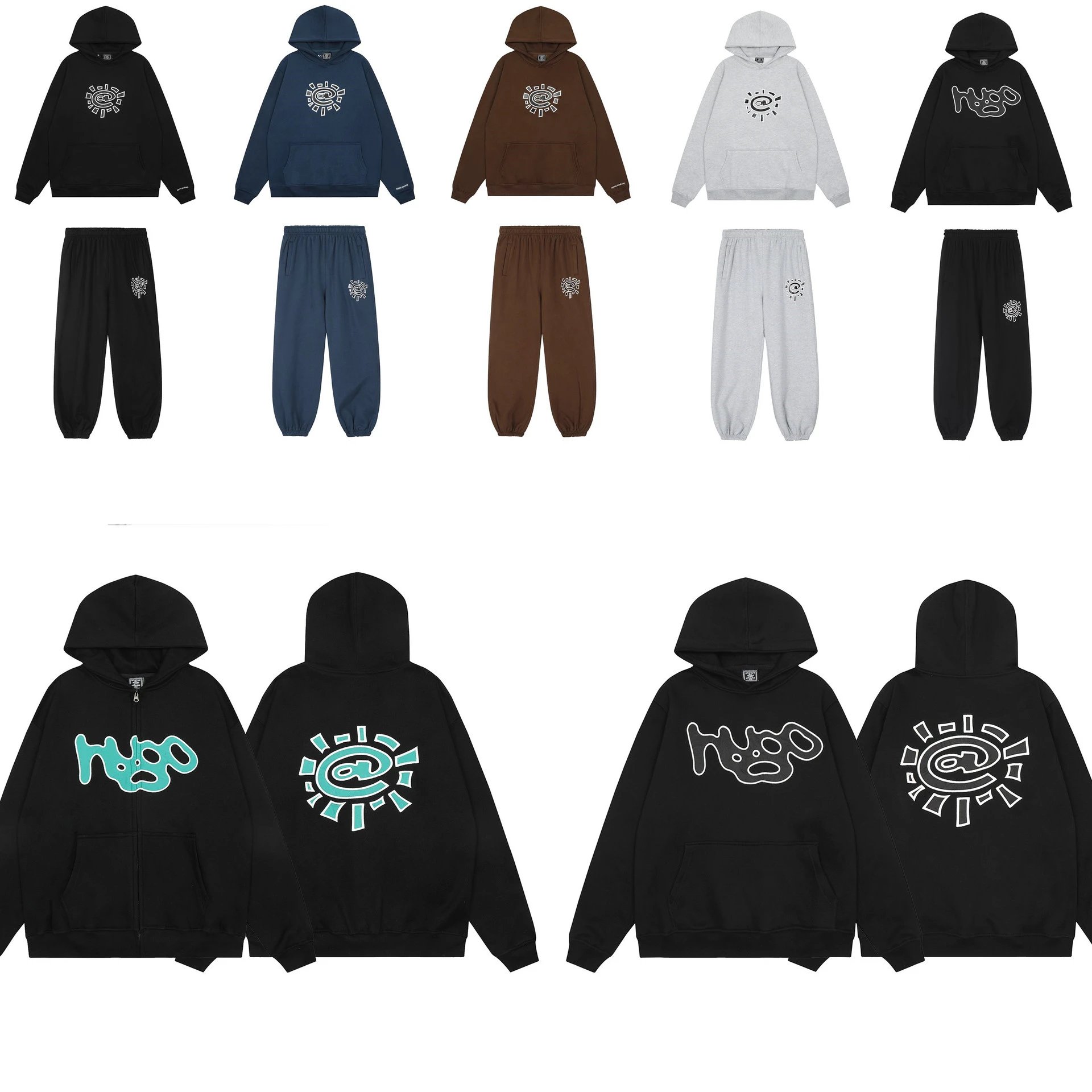 Design Graphic Print Oversized Streetwear Tracksuit Set Multicolor