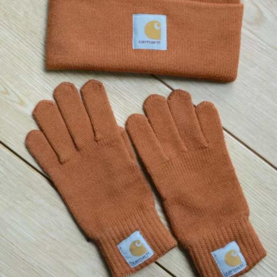 Carhartt Knit Beanie and Gloves Winter Accessories Set Brown