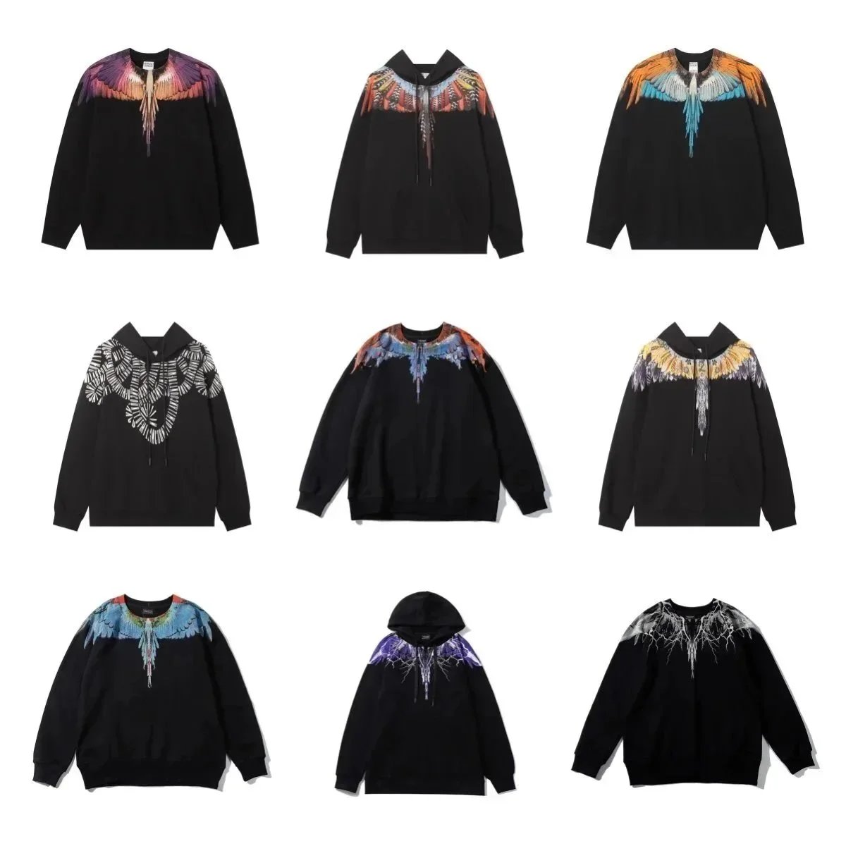 Marcelo Burlon Wings Print Graphic Streetwear Hoodie and Sweatshirt Black