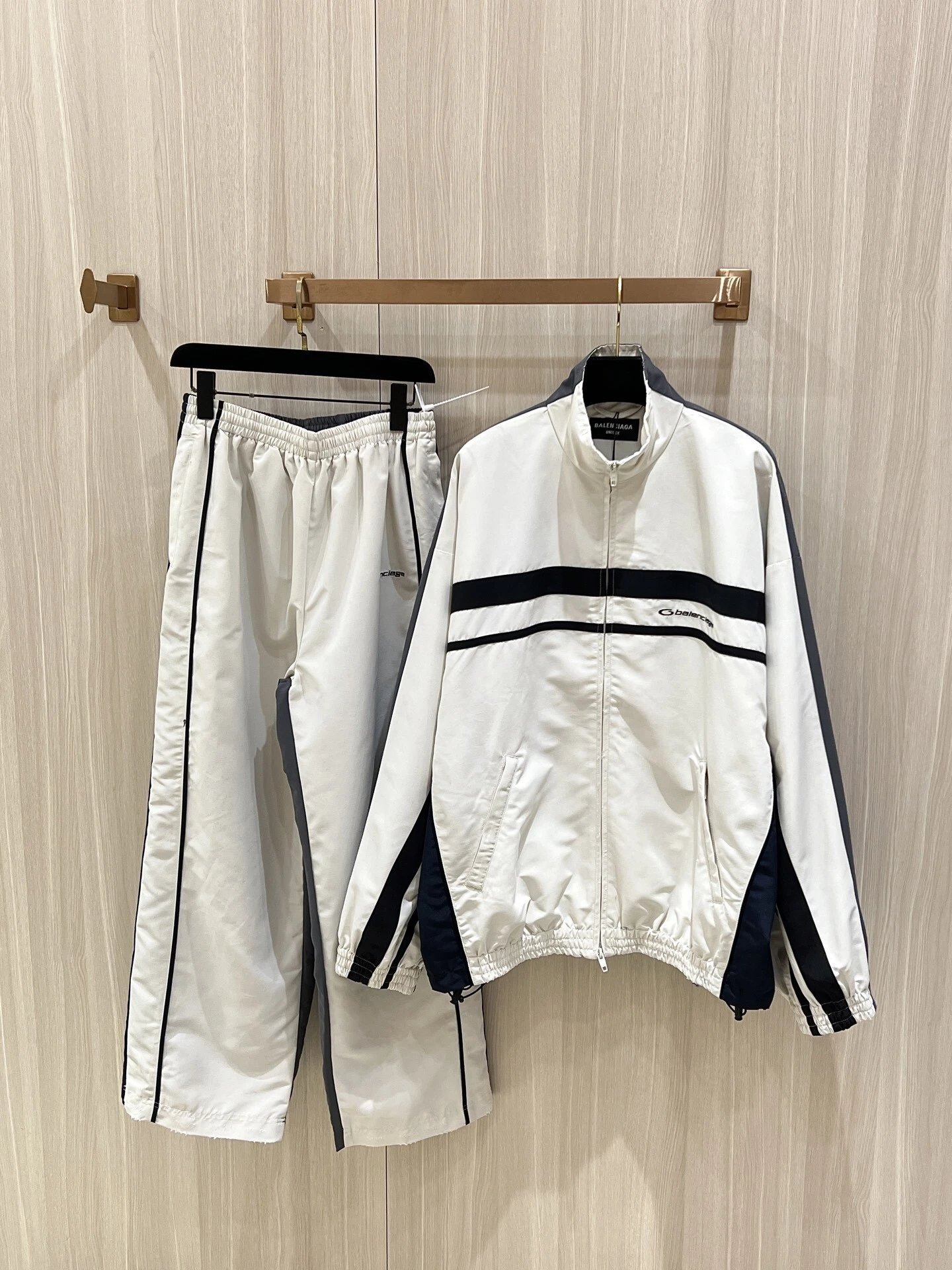 Balenciaga Tracksuit Set Oversized Sporty Jacket and Pants White and Navy