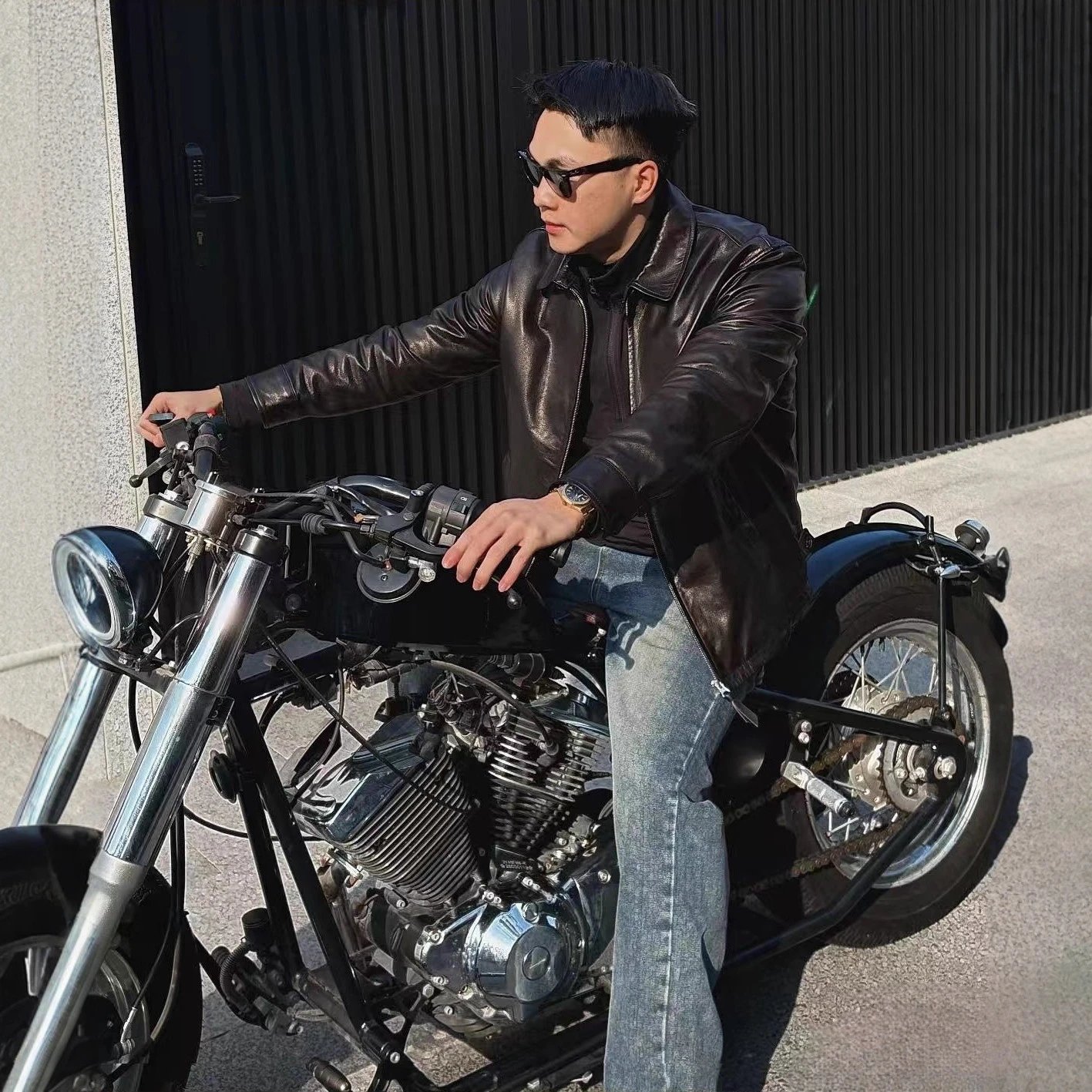 Design Leather Jacket Casual Outerwear Brown