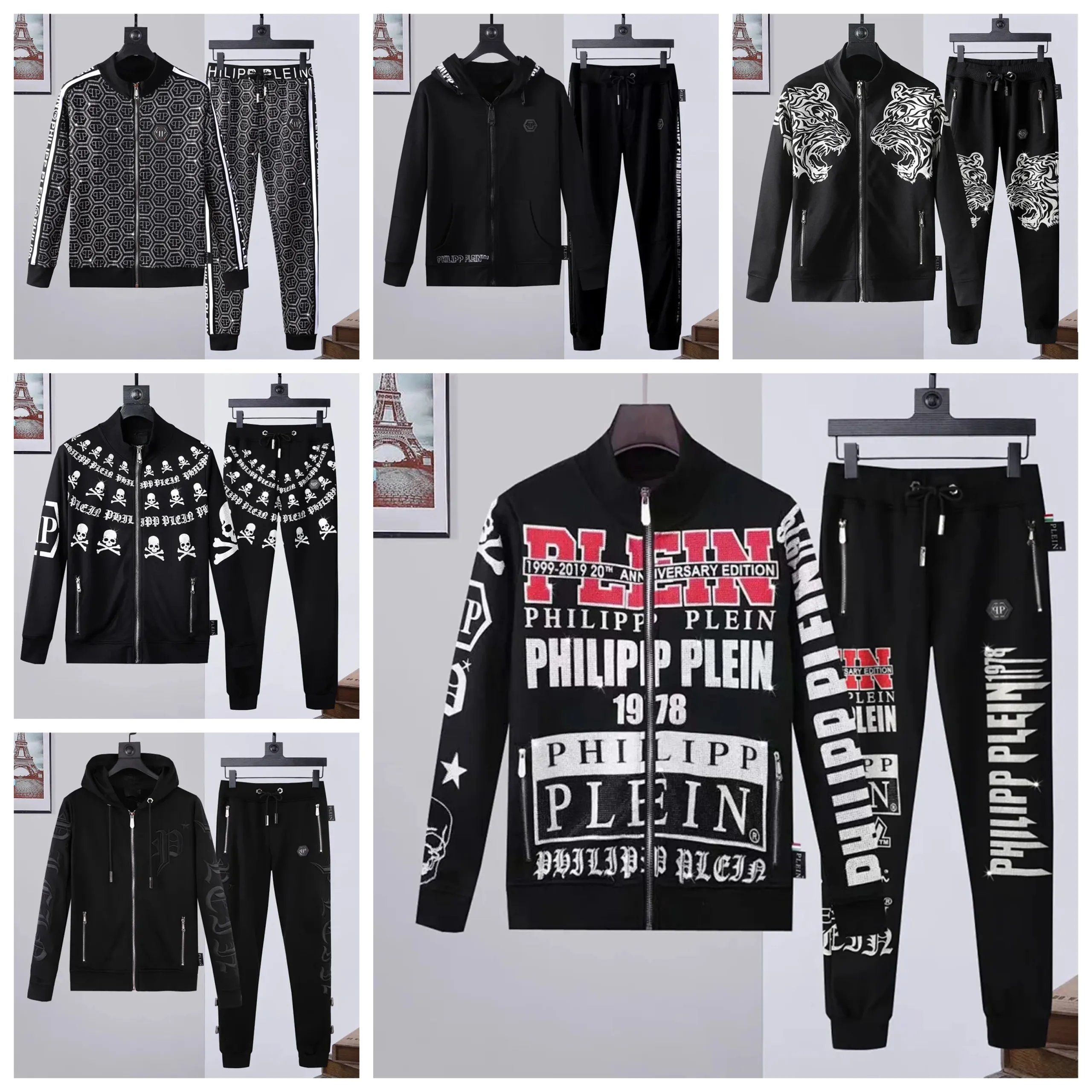 Philipp Plein Tracksuit Set Graphic Streetwear Matching Set Black