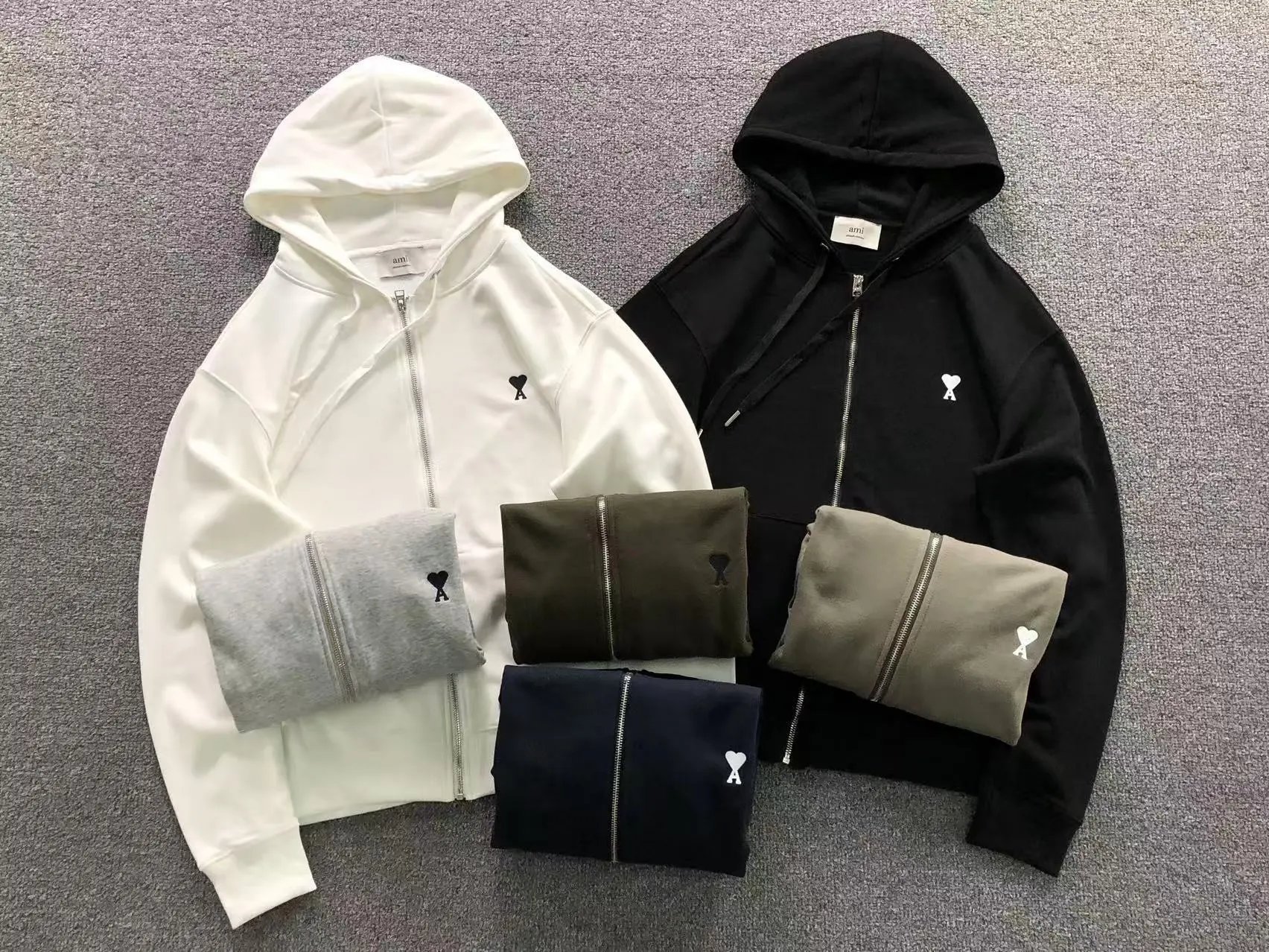 Ami Paris Ami Ami de Coeur Casual Zip-Up Hoodie Multicolor