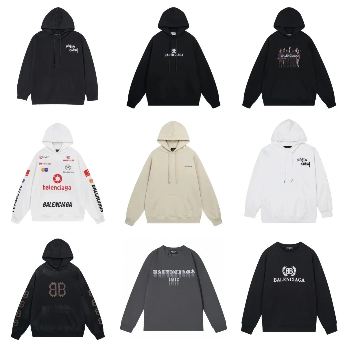 Balenciaga Graphic Print Oversized Hoodie and Sweatshirt Collection Multicolor