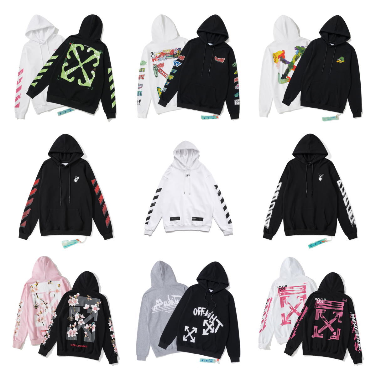 Off-White Graphic Print Streetwear Hoodie Multicolor