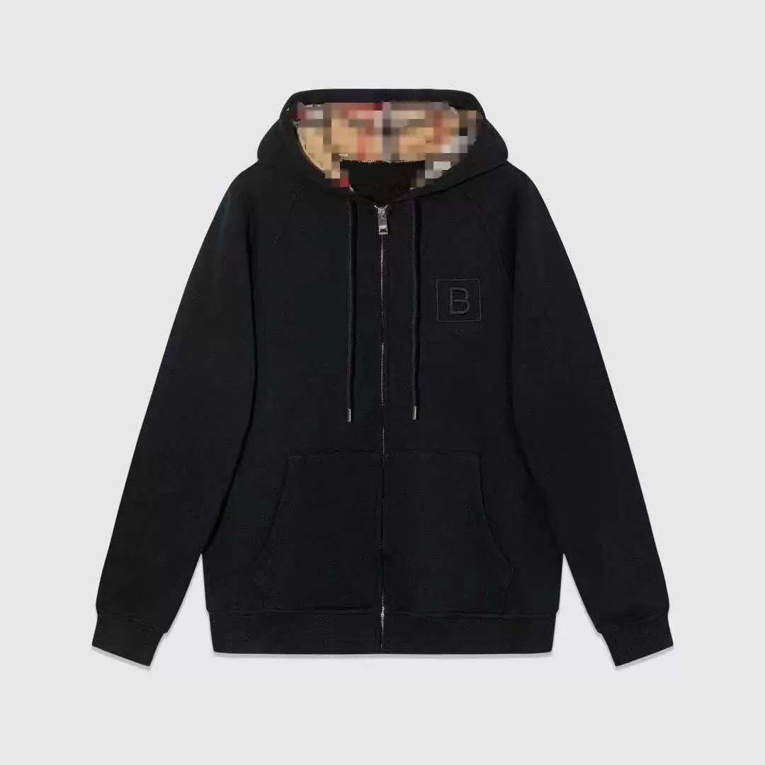 Burberry Check Lined Zip-Up Hoodie Casual Sweatshirt Black
