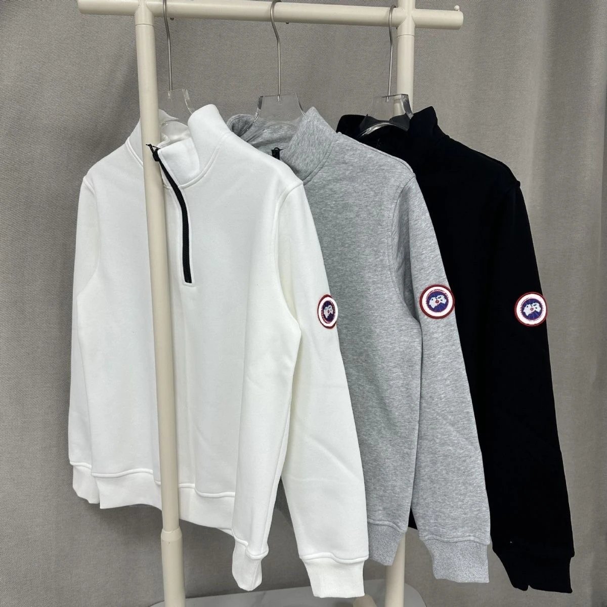 Canada Goose Quarter Zip Casual Sweatshirt White Gray and Black