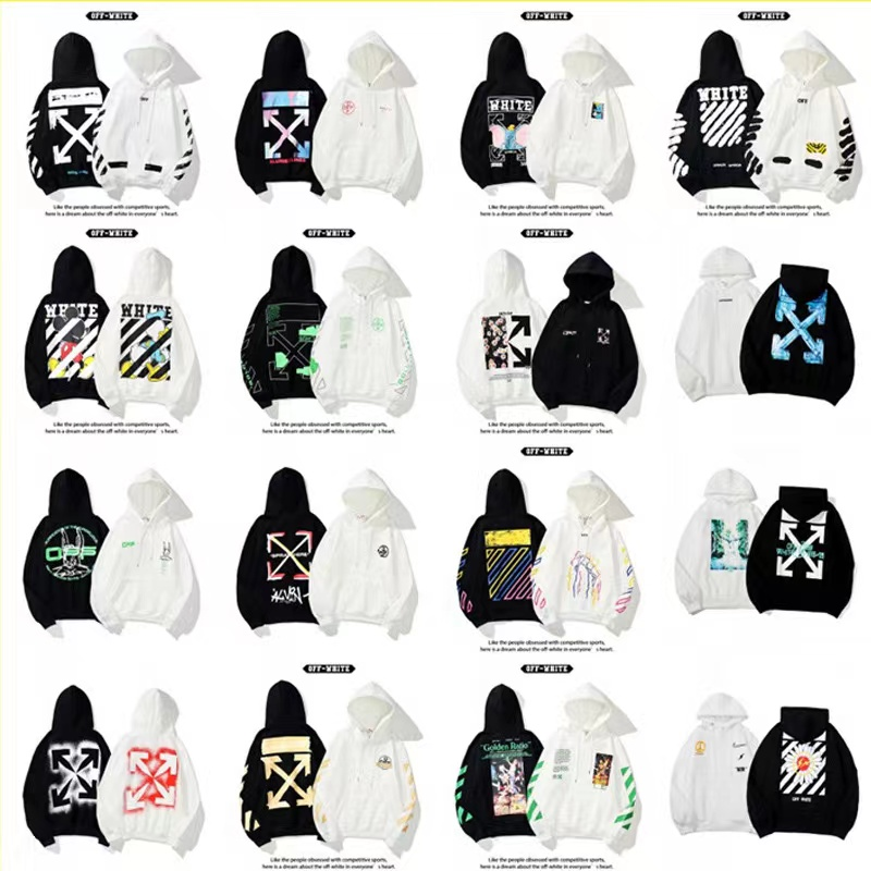 Off-White Graphic Print Streetwear Hoodie Multicolor