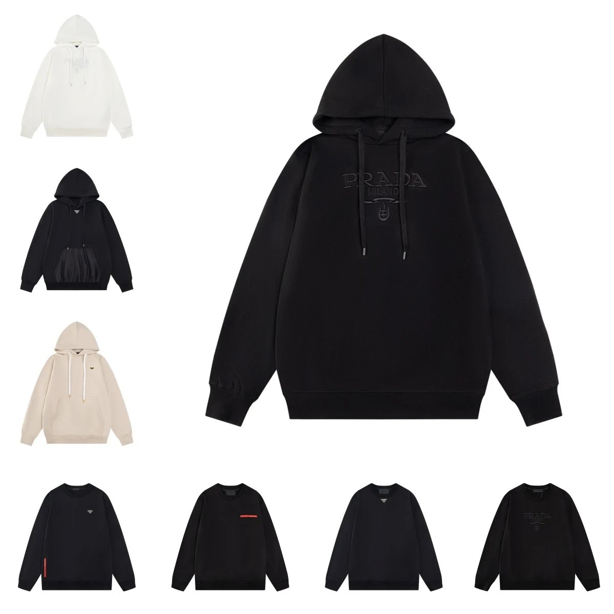 Prada Embroidered Cotton Oversized Hoodie Black