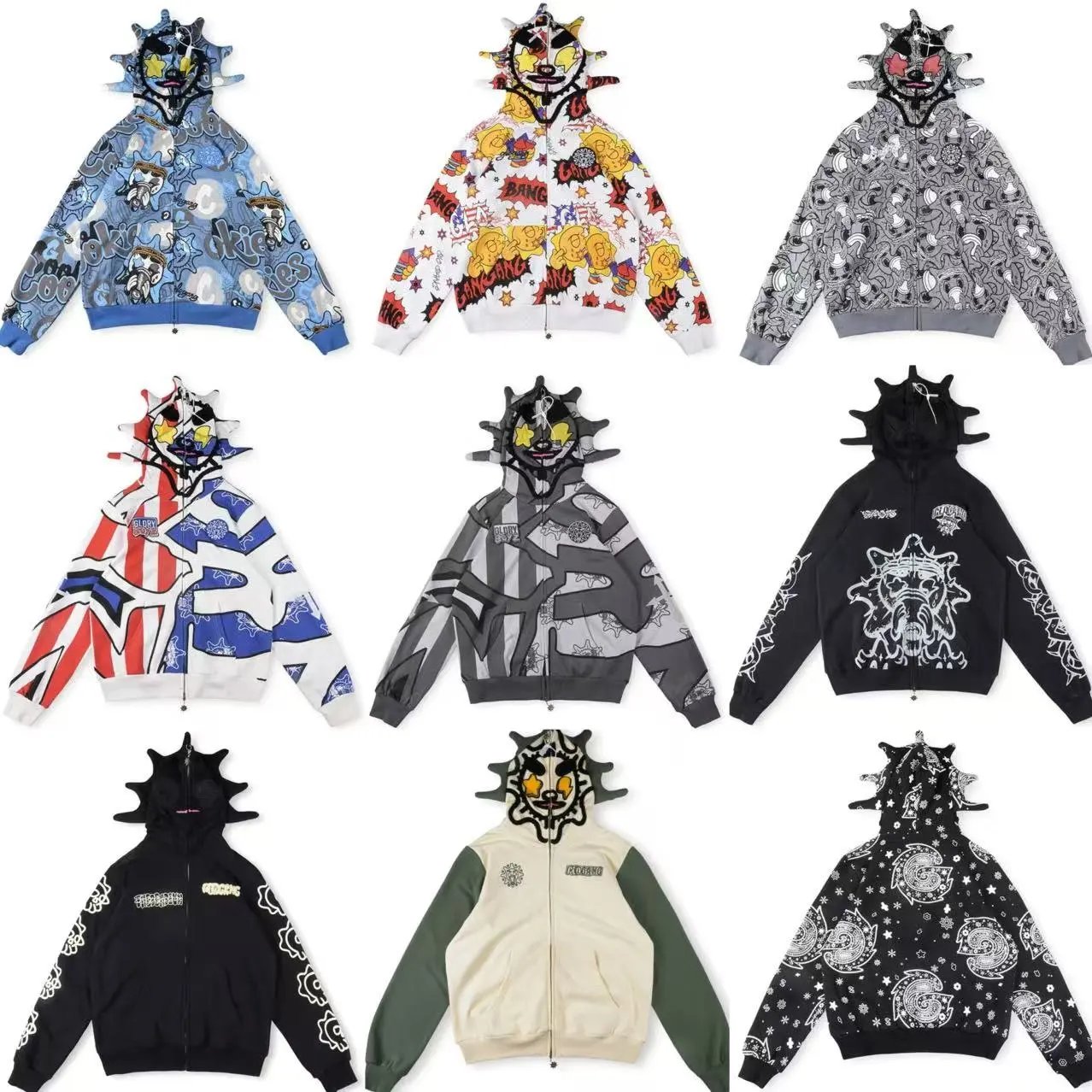 Glo Gang Full Zip Graphic Streetwear Hoodie Multicolor