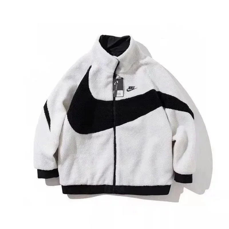 Nike Swoosh Full-Zip Sherpa Fleece Jacket White and Black