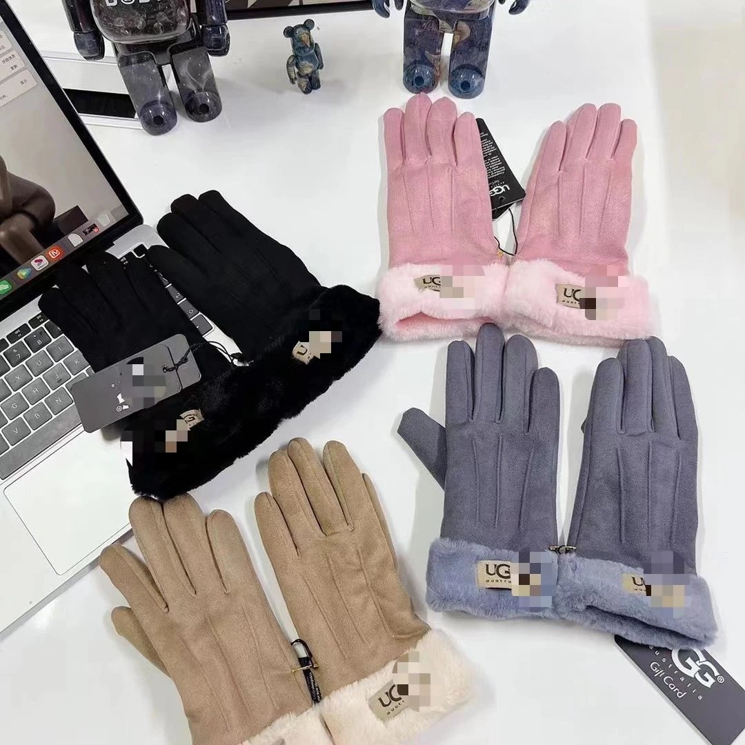 UGG Suede Shearling Cuff Winter Gloves Multicolor