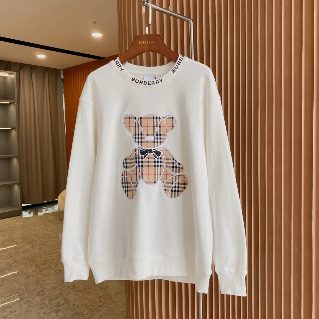 Burberry Thomas Bear Check Print Cotton Sweatshirt White