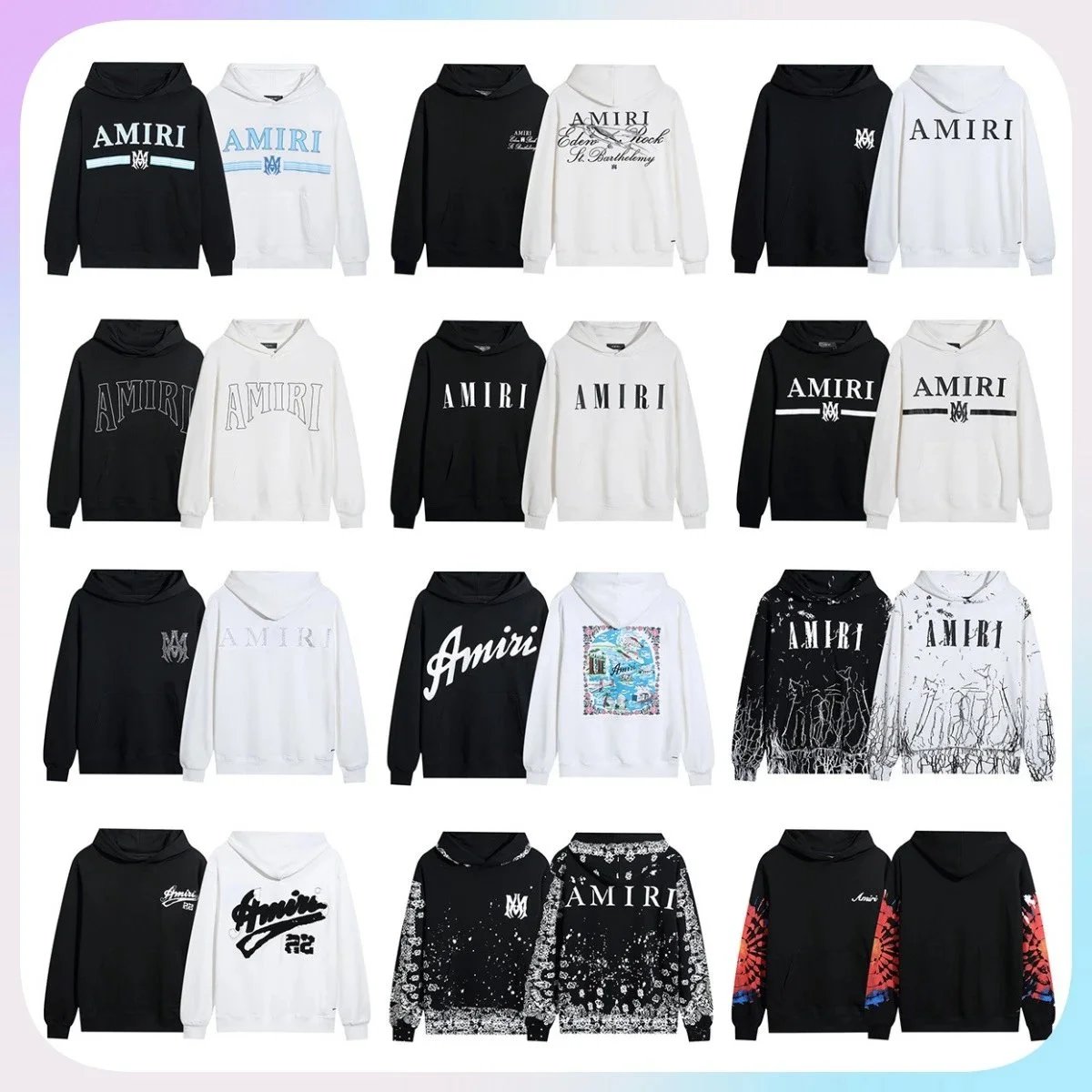 Amiri Graphic Print Cotton Hoodie Collection Black and White