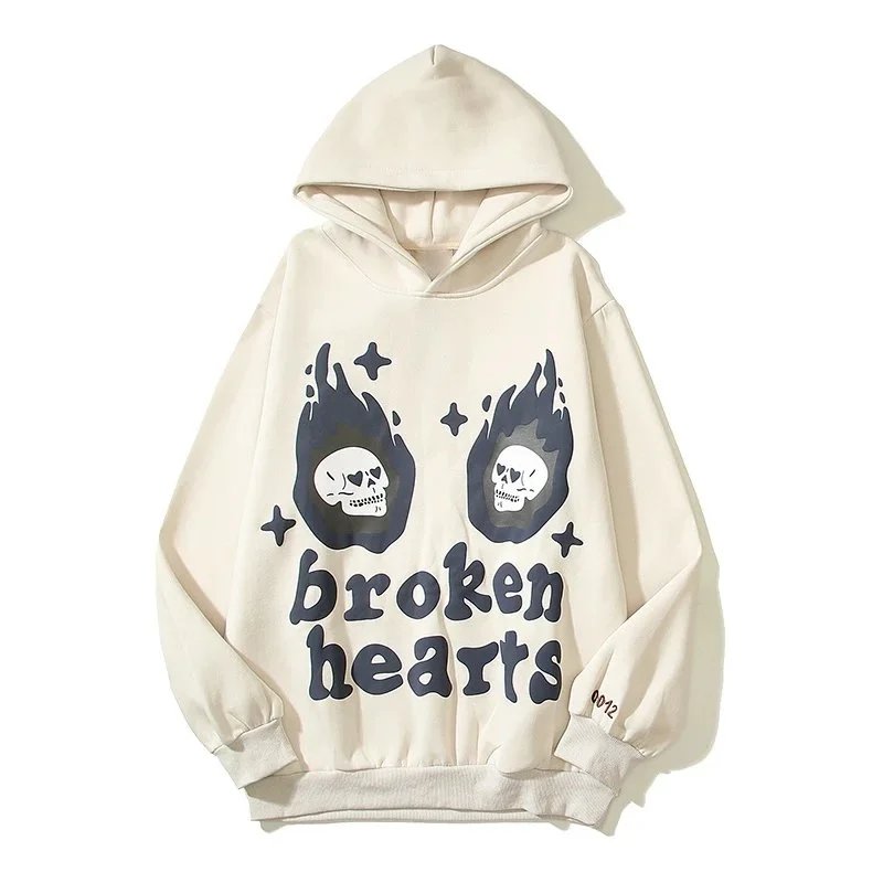 Design Broken Hearts Oversized Graphic Hoodie Beige