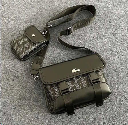 Lacoste Monogram Messenger Bag Casual Crossbody Bag Black
