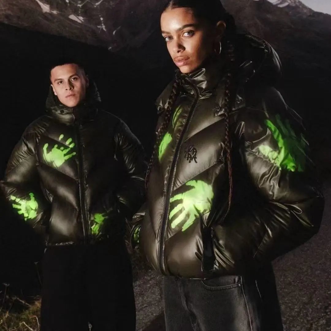 Hellstar Hand Print Puffer Jacket Streetwear Down Jacket Olive