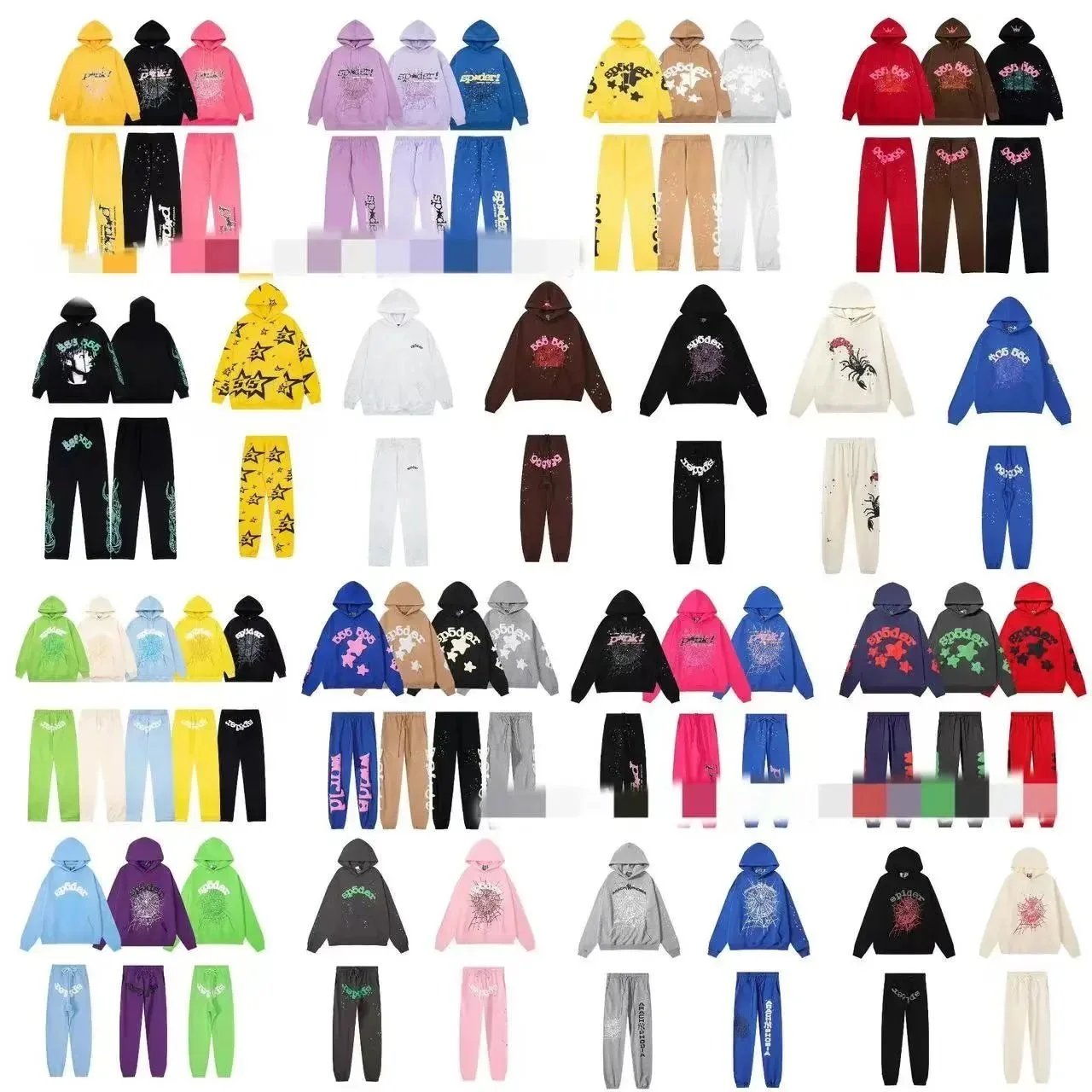 Sp5der Web Print Graphic Streetwear Tracksuit Set Multicolor