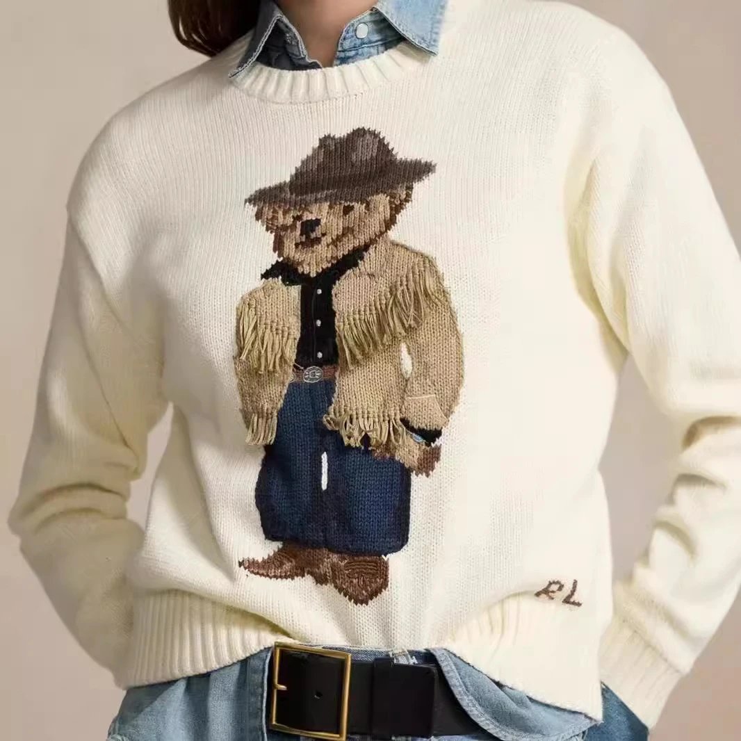 Ralph Lauren RL Polo Bear Intarsia Knit Sweater White
