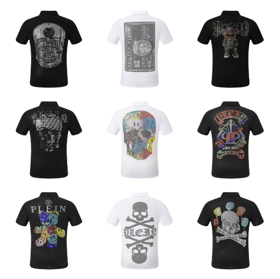 Philipp Plein Rhinestone Graphic Polo Shirt Black and White