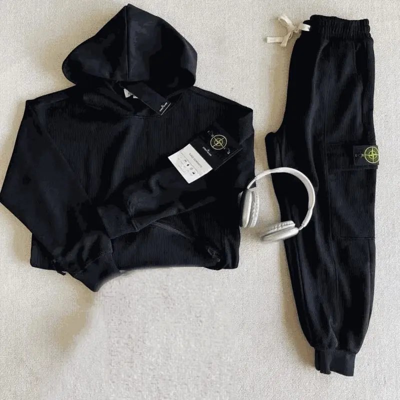 Stone Island Ribbed Cotton Matching Set Tracksuit Set Black