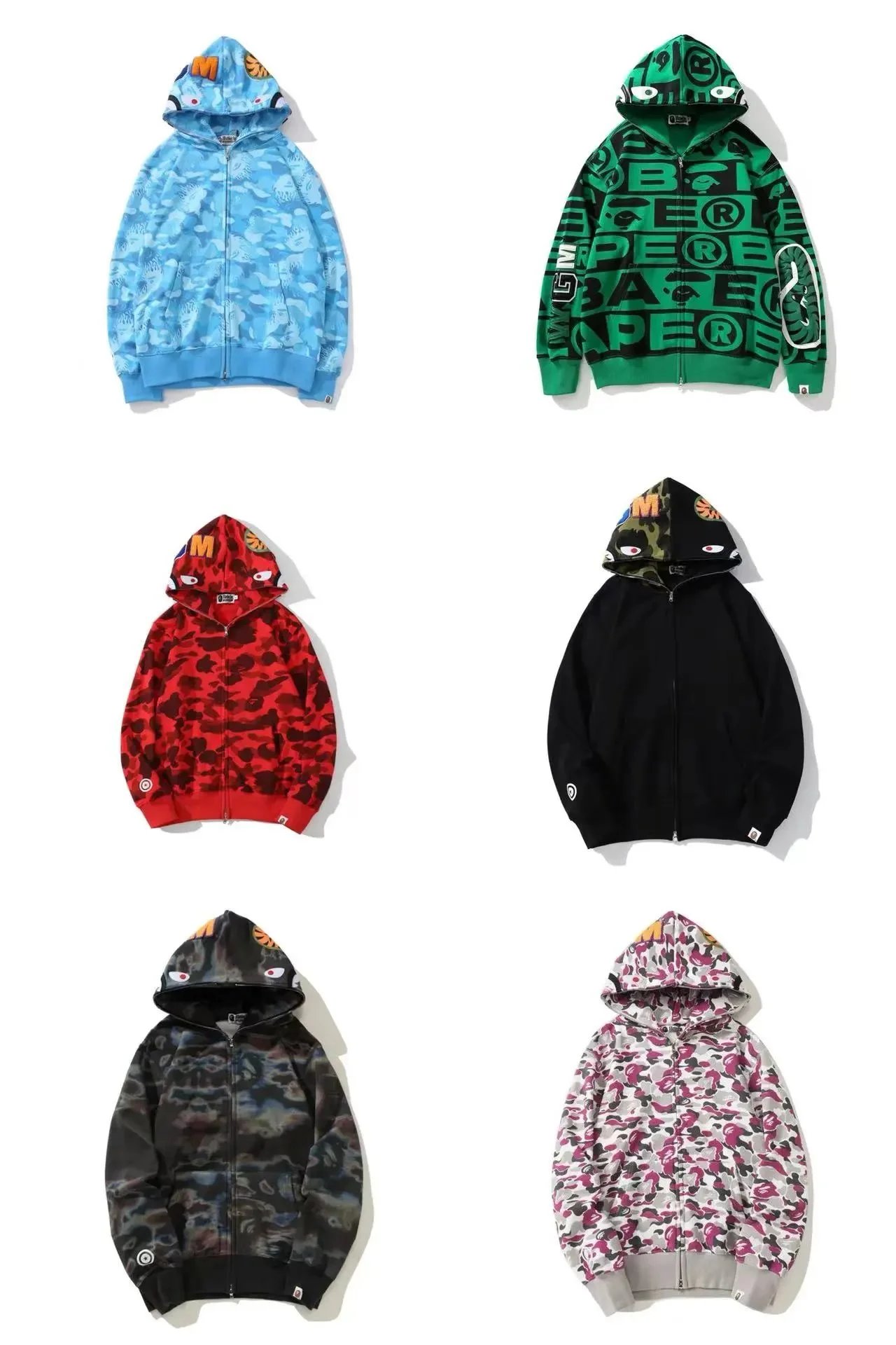A Bathing Ape BAPE Shark Full Zip Hoodie Streetwear Sweatshirt Multicolor